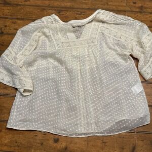 Meadow Rue Women 100% Silk Cream Sheer Embroidered Top S Boho‎ Romantic Festival